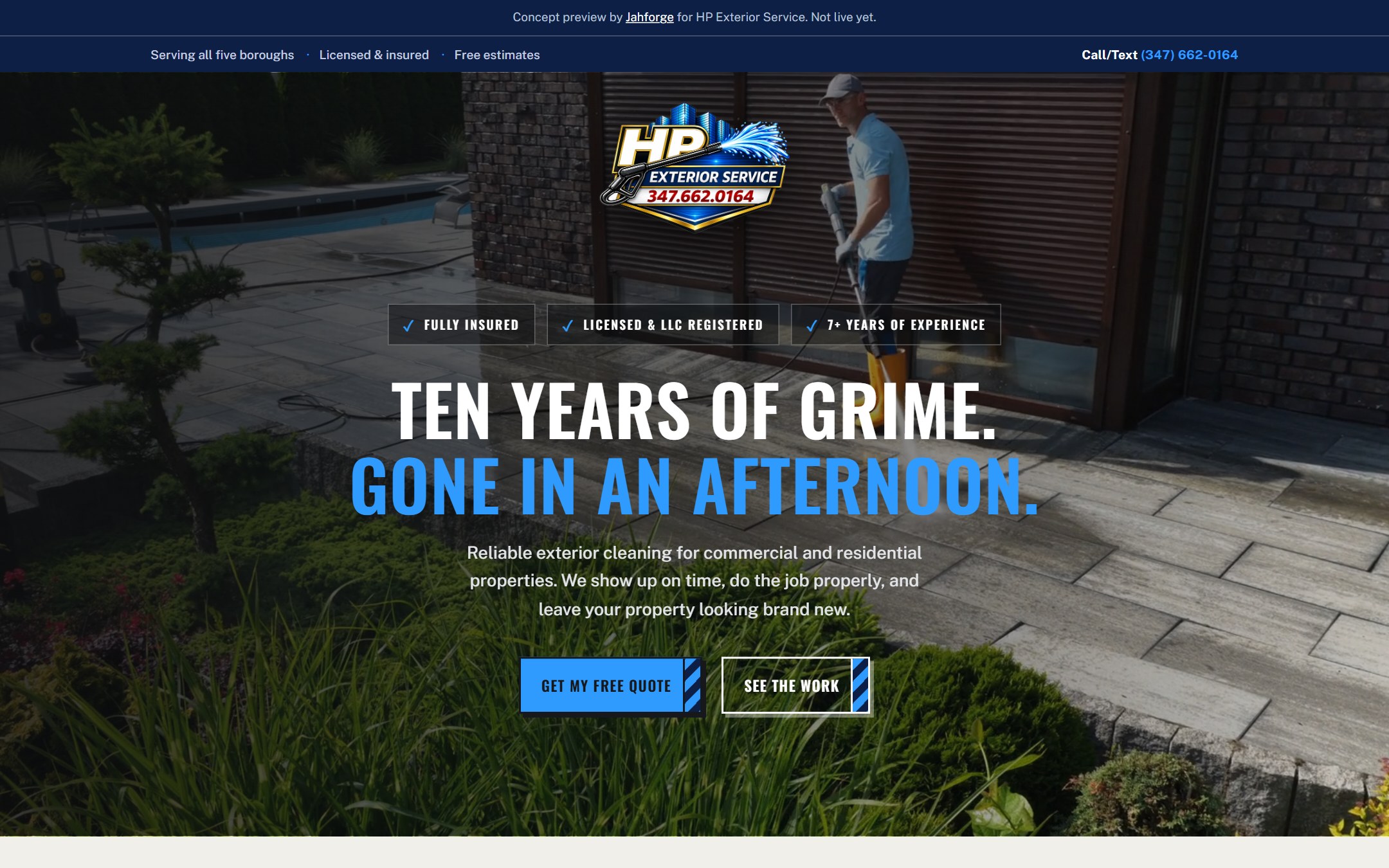 Pressure washing demo homepage