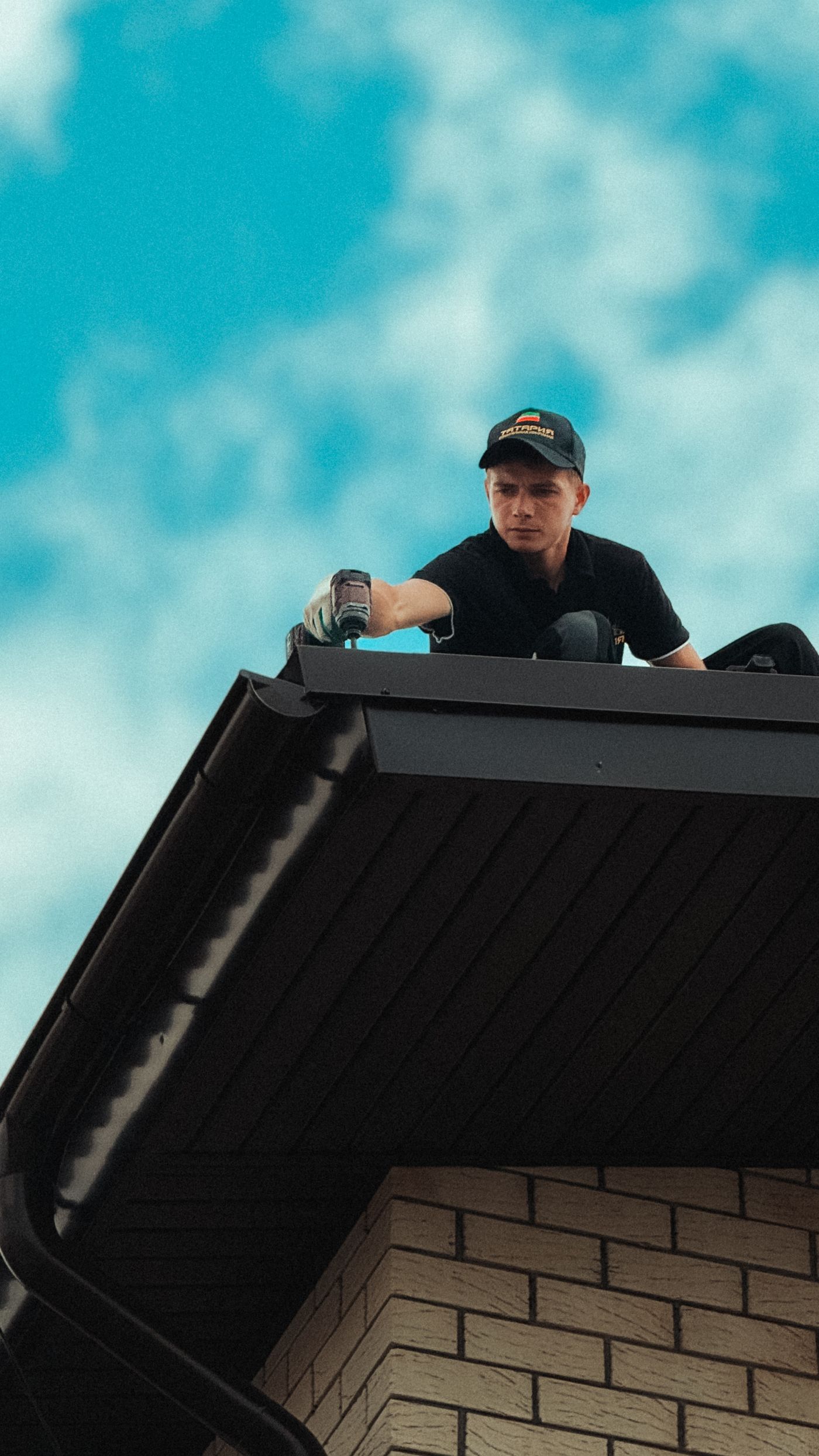 Crew working along a roofline
