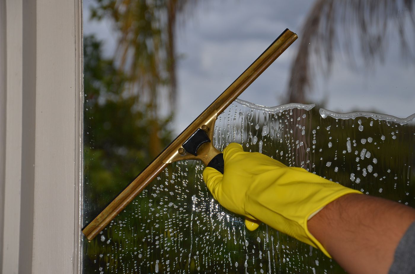 Window being squeegeed clean