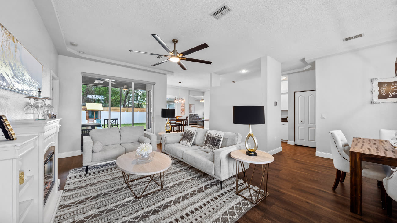 Open plan living and dining area captured for a Matterport 3D virtual tour