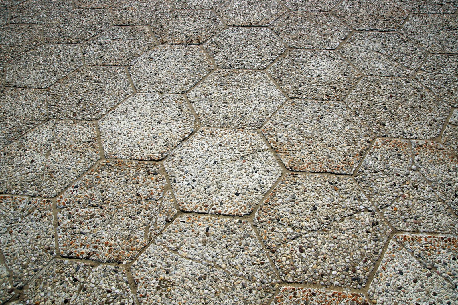 Hexagonal stone paver patio surface, cleaned